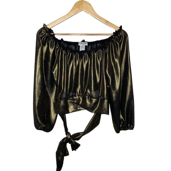 Cocoa Metallic Gold Off Shoulder Tie Waist Top Large - Picture 4 of 13